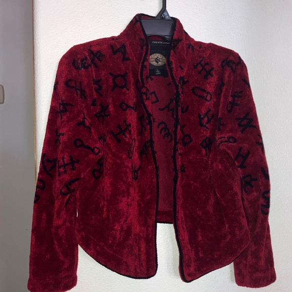 County Clothing Jackets & Blazers - Vintage‎ Red Carpet Fleece Jacket with Black Brand Print